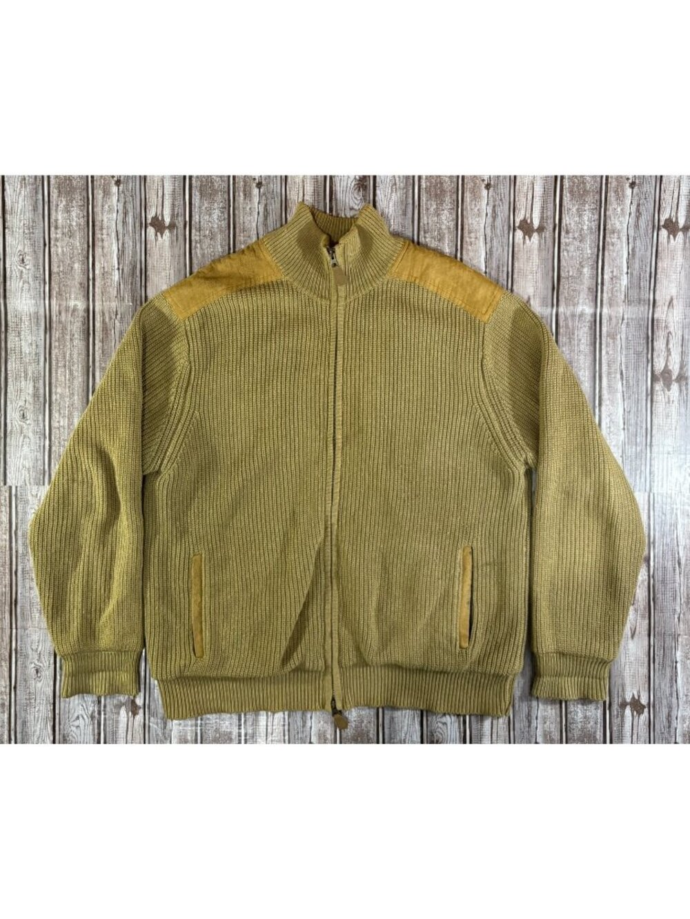 Orvis Shoulder Patch Heavyweight Lined zip Sweater jacket size L color Brown